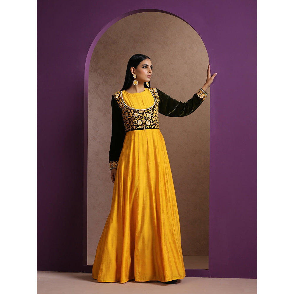 WAZIR C Mustard And Green Gowns
