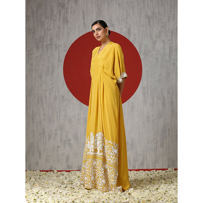 WAZIR C Royal Yellow Embroidered Kaftaan
