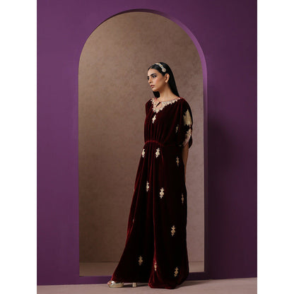 WAZIR C Maroon Velvet Kaftaan