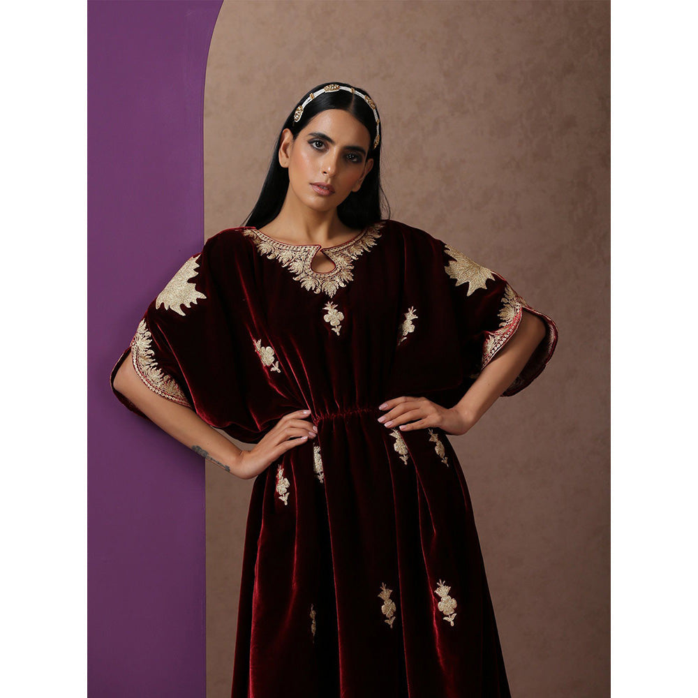 WAZIR C Maroon Velvet Kaftaan