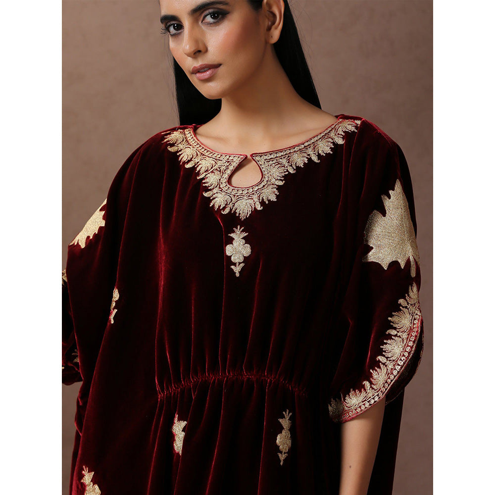 WAZIR C Maroon Velvet Kaftaan