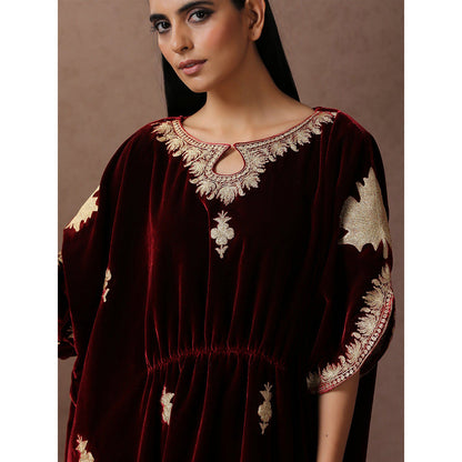 WAZIR C Maroon Velvet Kaftaan