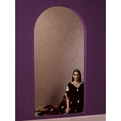 WAZIR C Maroon Velvet Kaftaan