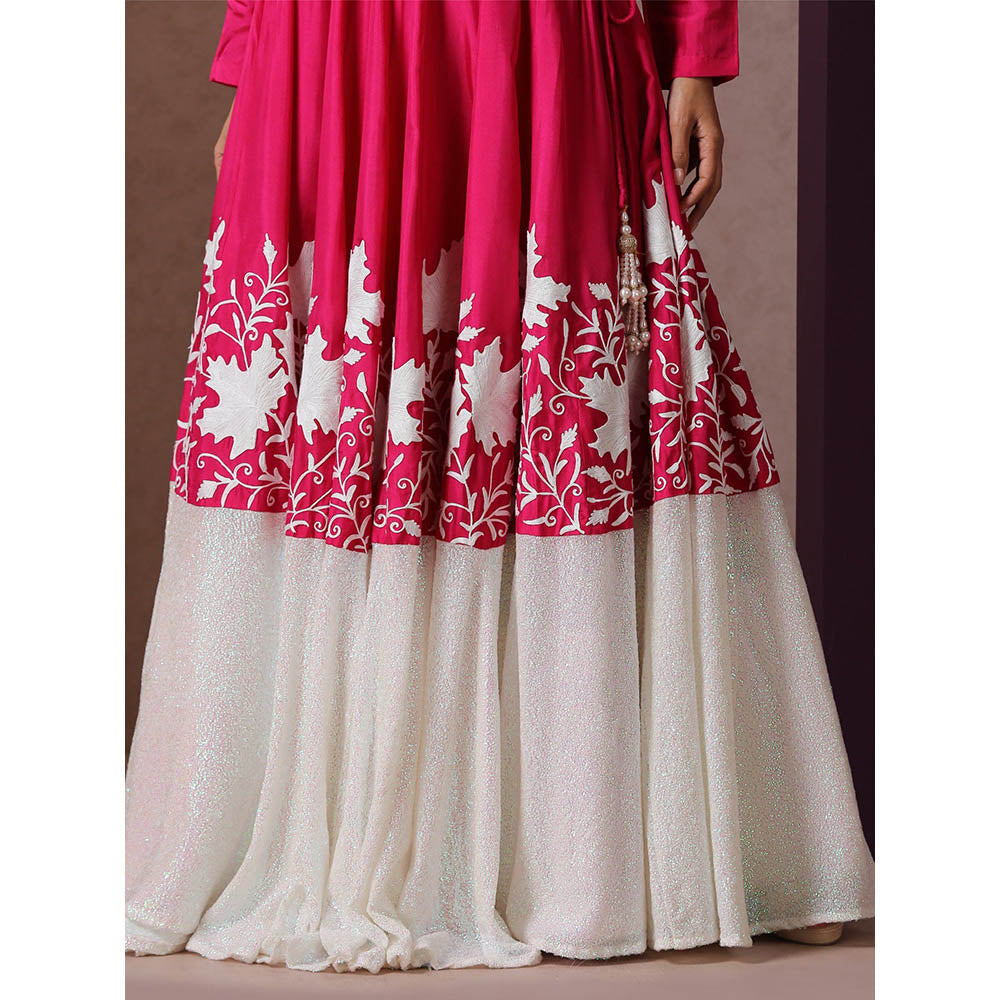 WAZIR C Hot Pink And White Lehenga Top with Dupatta (Set of 3)