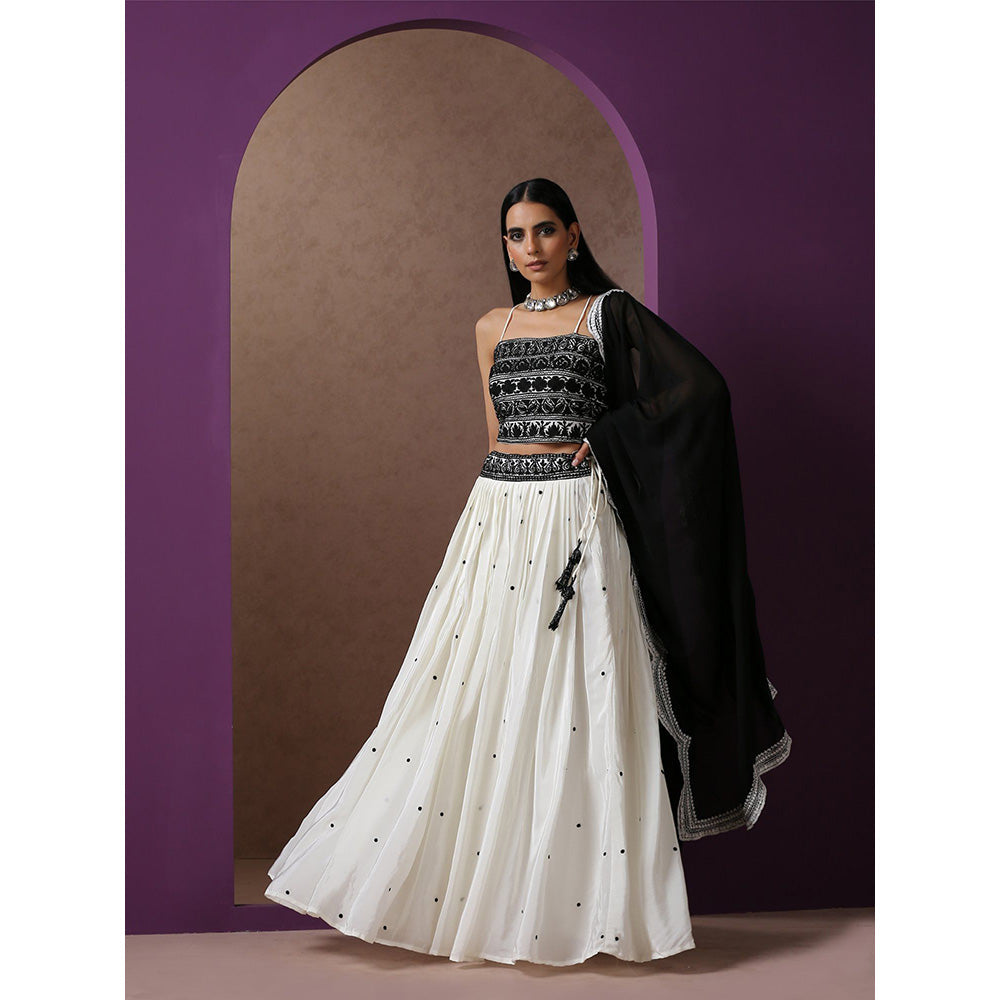 WAZIR C Black And White Lehenga Blouse with Dupatta (Set of 3)