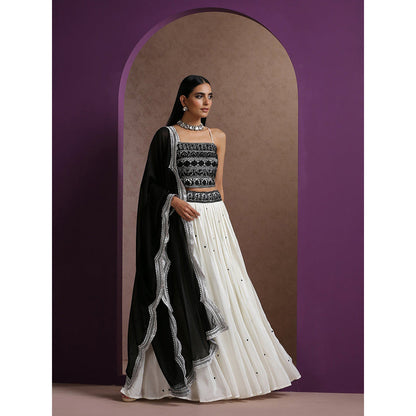 WAZIR C Black And White Lehenga Blouse with Dupatta (Set of 3)