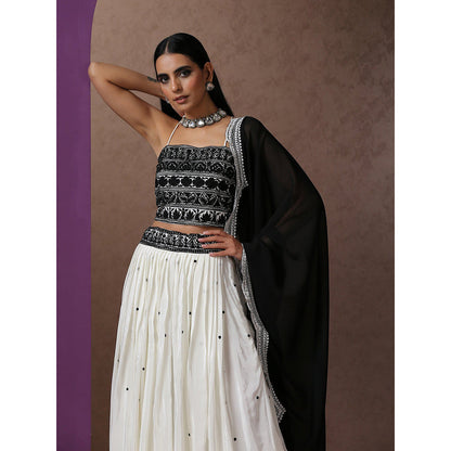 WAZIR C Black And White Lehenga Blouse with Dupatta (Set of 3)