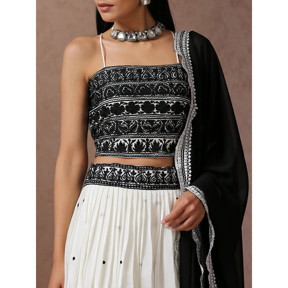 WAZIR C Black And White Lehenga Blouse with Dupatta (Set of 3)