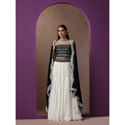 WAZIR C Black And White Lehenga Blouse with Dupatta (Set of 3)