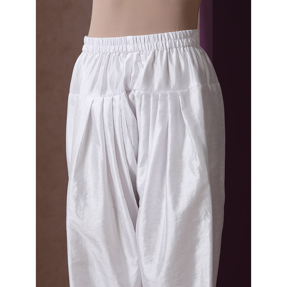 WAZIR C Hot Pink And White Kurta Pant & Dupatta (Set of 3)