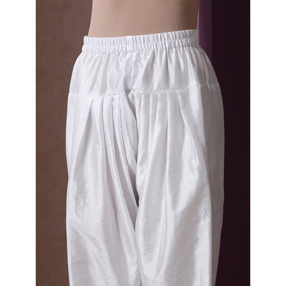 WAZIR C Hot Pink And White Kurta Pant & Dupatta (Set of 3)