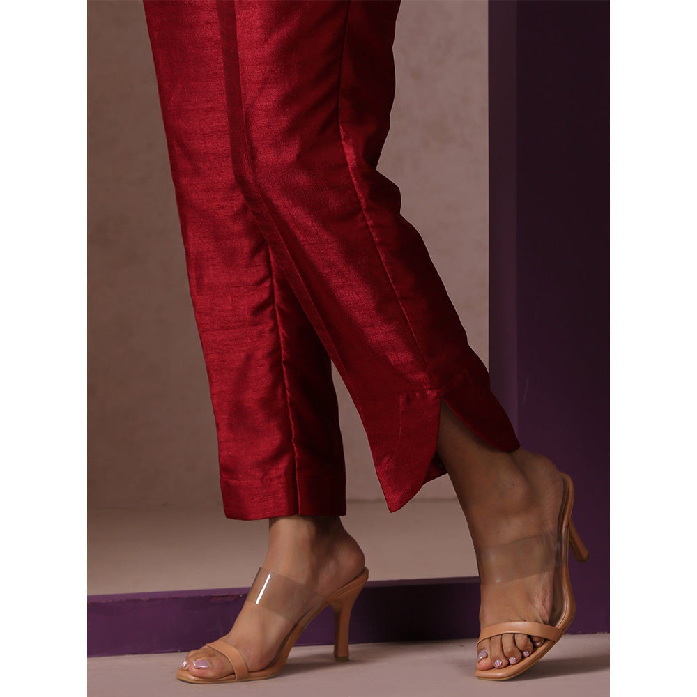 WAZIR C Maroon Pheran with Pant (Set of 2)