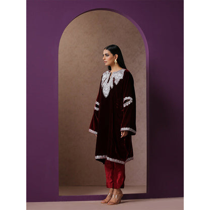WAZIR C Maroon Pheran with Pant (Set of 2)