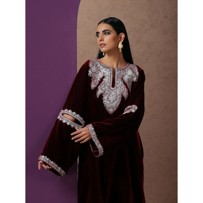 WAZIR C Maroon Pheran with Pant (Set of 2)
