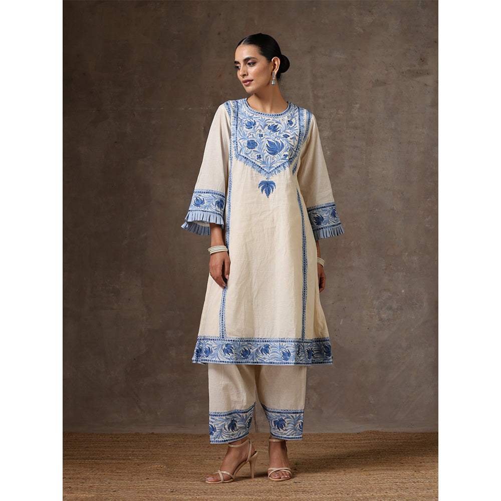 WAZIR C Off White Kurta with Pant (Set of 2)