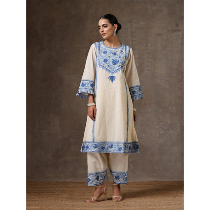 WAZIR C Off White Kurta with Pant (Set of 2)