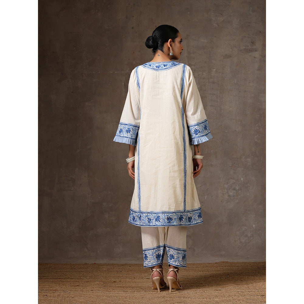 WAZIR C Off White Kurta with Pant (Set of 2)