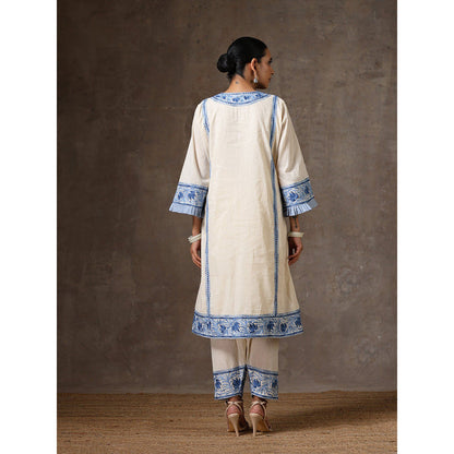 WAZIR C Off White Kurta with Pant (Set of 2)