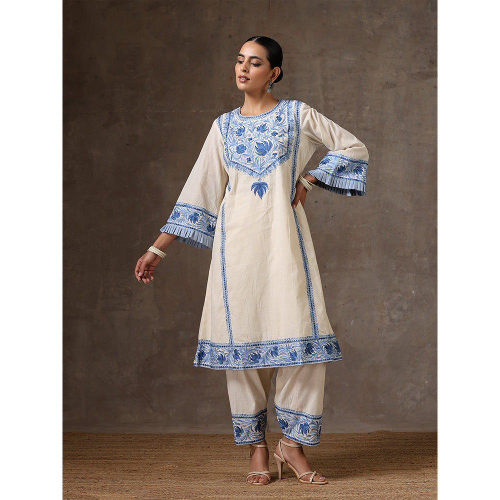 WAZIR C Off White Kurta with Pant (Set of 2)