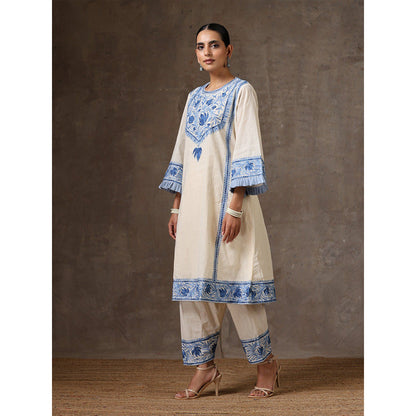 WAZIR C Off White Kurta with Pant (Set of 2)