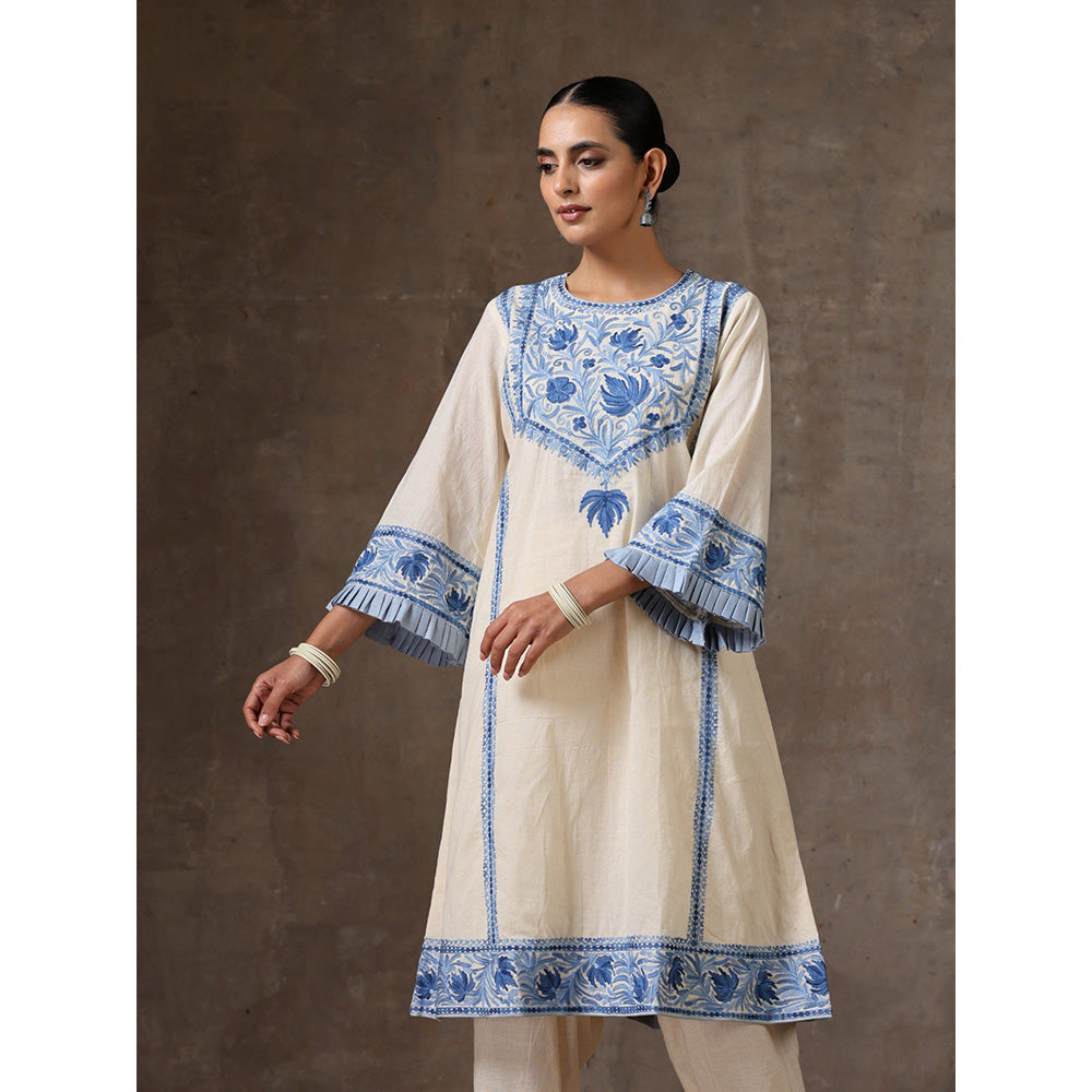 WAZIR C Off White Kurta with Pant (Set of 2)