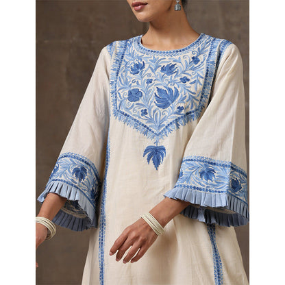 WAZIR C Off White Kurta with Pant (Set of 2)