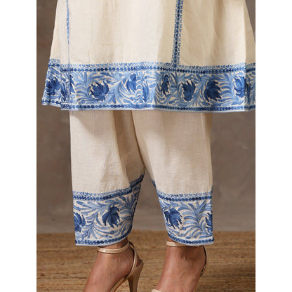 WAZIR C Off White Kurta with Pant (Set of 2)