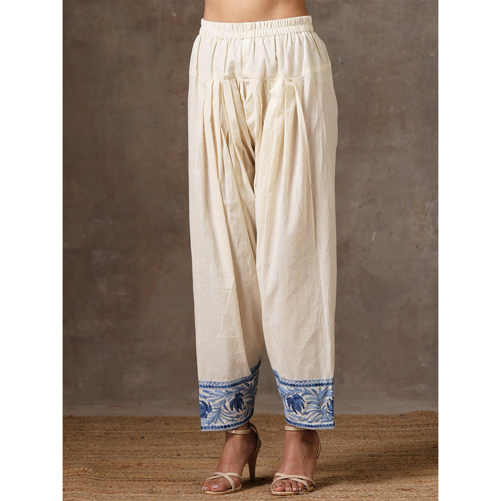 WAZIR C Off White Kurta with Pant (Set of 2)