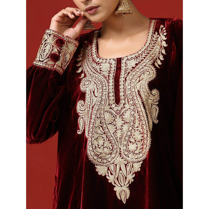 WAZIR C Maroon And Golden Pheran Sets (Set of 2)