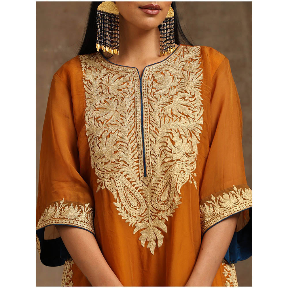 WAZIR C Mustard And Blue Kurta with Pant & Dupatta (Set of 3)