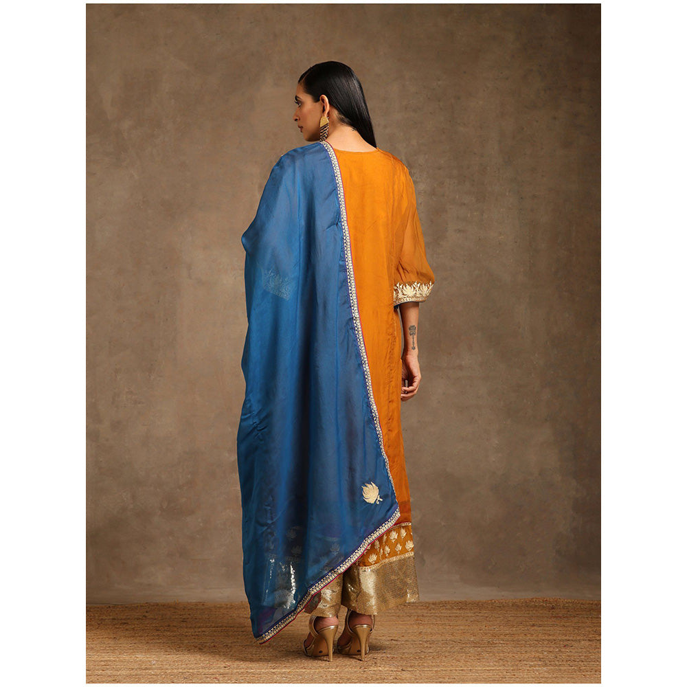 WAZIR C Mustard And Blue Kurta with Pant & Dupatta (Set of 3)