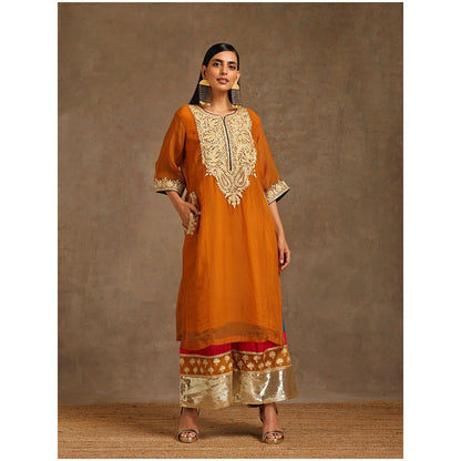 WAZIR C Mustard And Blue Kurta with Pant & Dupatta (Set of 3)