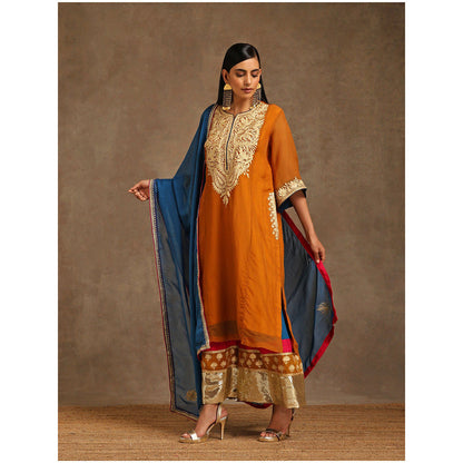 WAZIR C Mustard And Blue Kurta with Pant & Dupatta (Set of 3)