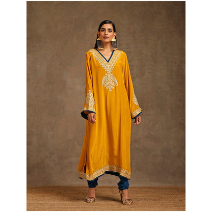 WAZIR C Mustard And Blue Kurta with Churidar (Set of 2)