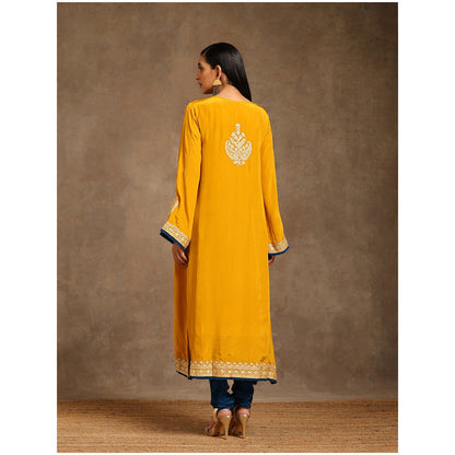 WAZIR C Mustard And Blue Kurta with Churidar (Set of 2)