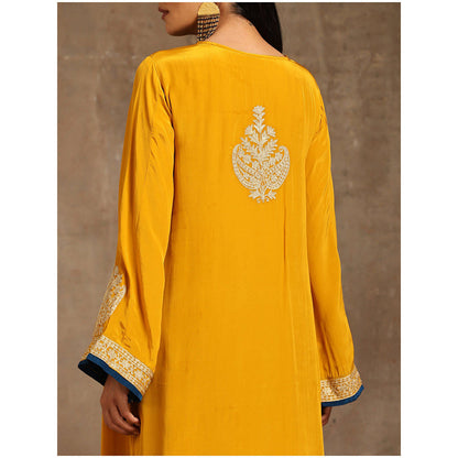 WAZIR C Mustard And Blue Kurta with Churidar (Set of 2)