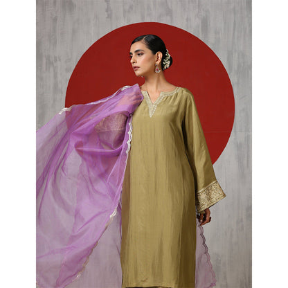 WAZIR C Green And Purple Kurta with Pant (Set of 3)