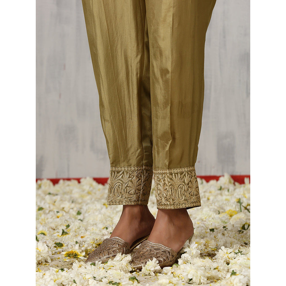 WAZIR C Green And Purple Kurta with Pant (Set of 3)