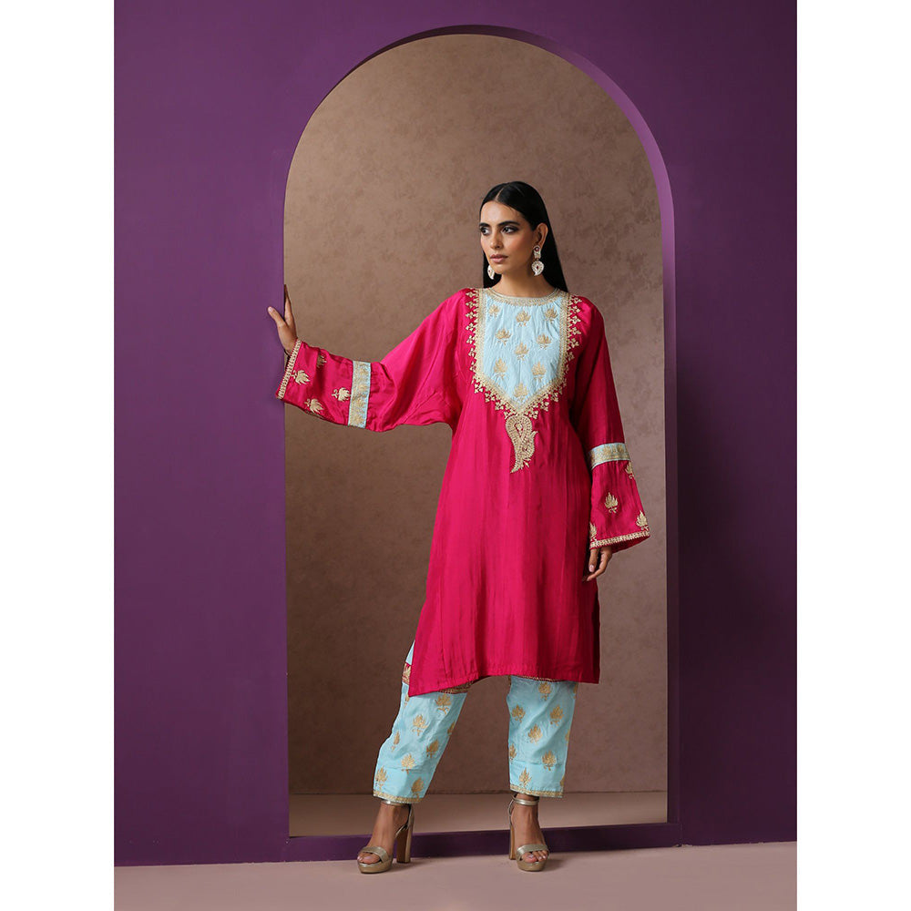 WAZIR C Hotpink And Blue Kurta with Pant (Set of 2)