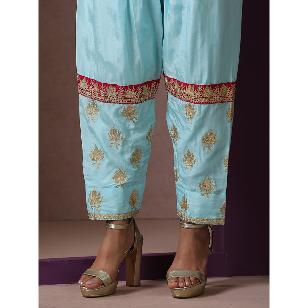 WAZIR C Hotpink And Blue Kurta with Pant (Set of 2)