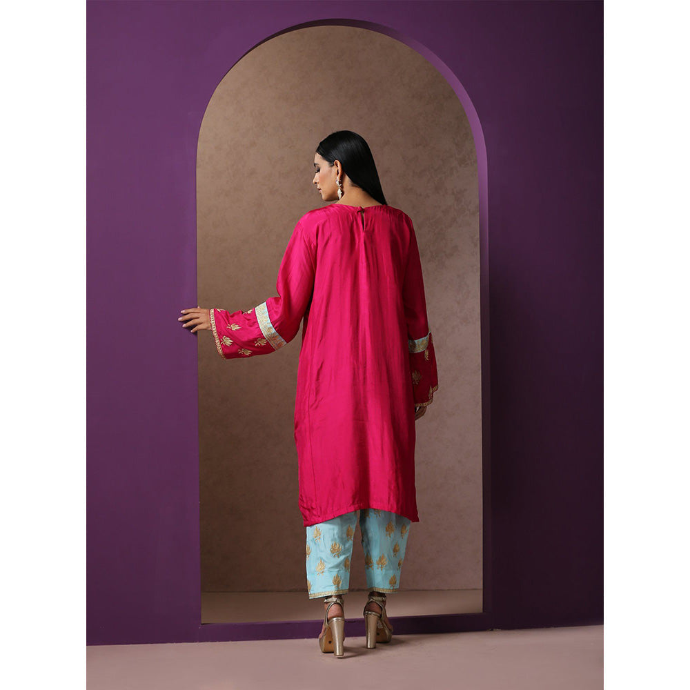 WAZIR C Hotpink And Blue Kurta with Pant (Set of 2)