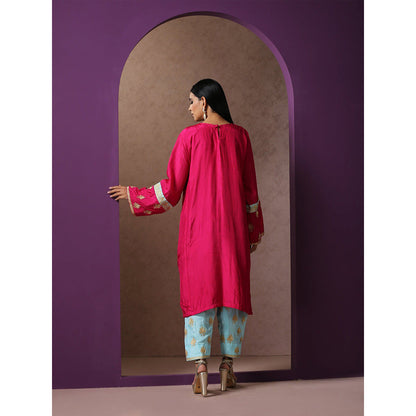 WAZIR C Hotpink And Blue Kurta with Pant (Set of 2)