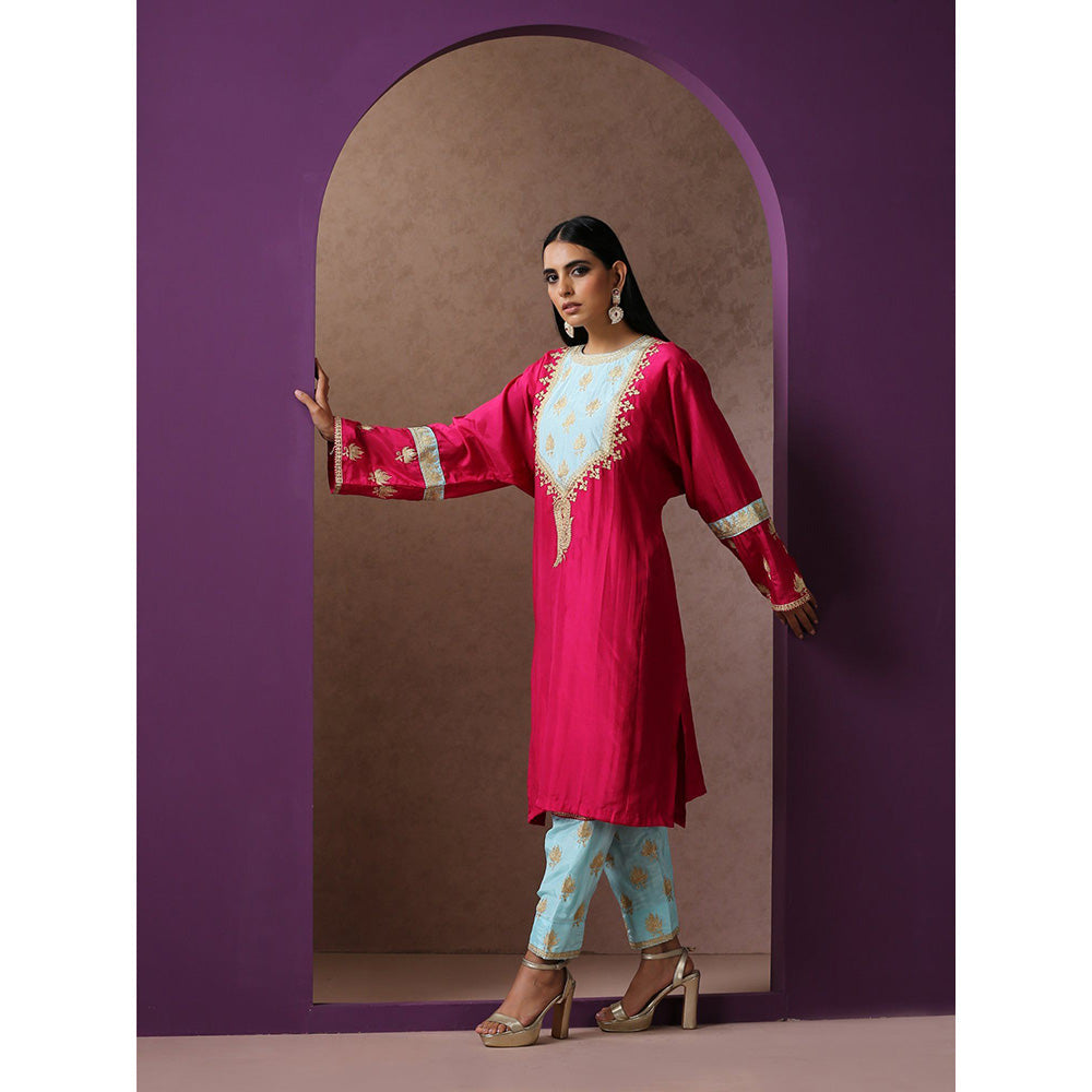 WAZIR C Hotpink And Blue Kurta with Pant (Set of 2)
