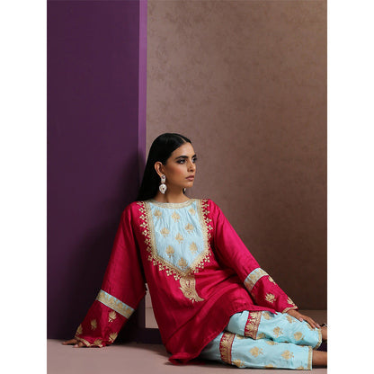 WAZIR C Hotpink And Blue Kurta with Pant (Set of 2)