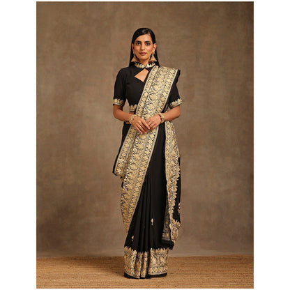 WAZIR C Black Saree with Short Sleeve Blouse