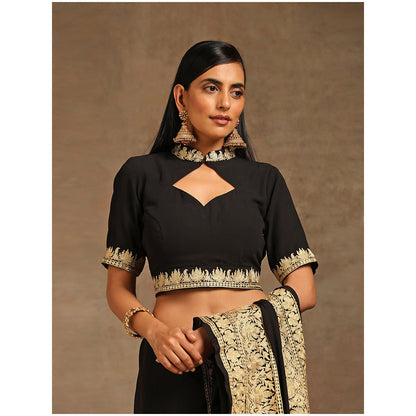 WAZIR C Black Saree with Short Sleeve Blouse
