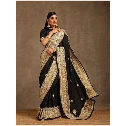 WAZIR C Black Saree with Short Sleeve Blouse