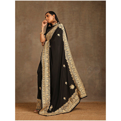 WAZIR C Black Saree with Short Sleeve Blouse
