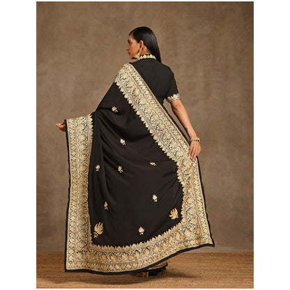 WAZIR C Black Saree with Short Sleeve Blouse