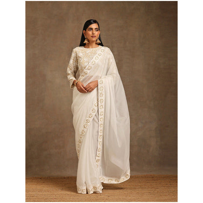 WAZIR C Off White Saree with Full Sleeve Blouse